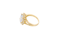 14KT Gold Ring Women's Jumbo Oval White Center with Round White CZ Stones Border Plain Split Band