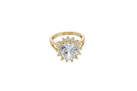 14KT Gold Ring Women's Jumbo Oval White Center with Round White CZ Stones Border Plain Split Band