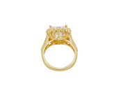 14KT Gold Women's Ring Jumbo Rectangle White Center CZ Stone with Round White CZ Stones Border and Split White CZ Stones Band