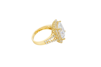 14KT Gold Women's Ring Jumbo Rectangle White Center CZ Stone with Round White CZ Stones Border and Split White CZ Stones Band