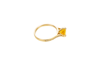 14KT Gold Women's Ring Octagon Rose Mini 4 Prong Amber CZ Center Stone with Round White Pave CZ Stone Band