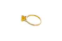 14KT Gold Women's Ring Octagon Rose Mini 4 Prong Amber CZ Center Stone with Round White Pave CZ Stone Band