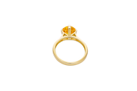 14KT Gold Women's Ring Octagon Rose Mini 4 Prong Amber CZ Center Stone with Round White Pave CZ Stone Band