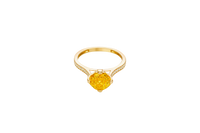 14KT Gold Women's Ring Octagon Rose Mini 4 Prong Amber CZ Center Stone with Round White Pave CZ Stone Band