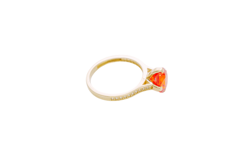 14KT Gold Women's Ring Octagon Rose Jumbo 4 Prong Burnt Orange CZ Center Stone with Round White Pave CZ Stone Band