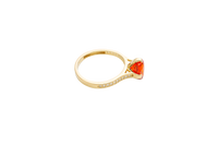 14KT Gold Women's Ring Octagon Rose Mini 4 Prong Burnt Orange CZ Center Stone with Round White Pave CZ Stone Band