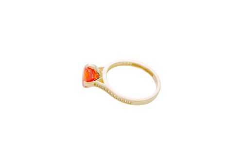 14KT Gold Women's Ring Octagon Rose Jumbo 4 Prong Burnt Orange CZ Center Stone with Round White Pave CZ Stone Band