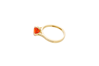 14KT Gold Women's Ring Octagon Rose Mini 4 Prong Burnt Orange CZ Center Stone with Round White Pave CZ Stone Band