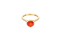 14KT Gold Women's Ring Octagon Rose Mini 4 Prong Burnt Orange CZ Center Stone with Round White Pave CZ Stone Band