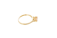 14KT Gold Women's Ring Octagon Rose Mini 4 Prong Champagne CZ Center Stone with Round White Pave CZ Stone Band