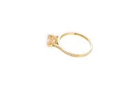 14KT Gold Women's Ring Octagon Rose Mini 4 Prong Champagne CZ Center Stone with Round White Pave CZ Stone Band