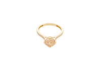 14KT Gold Women's Ring Octagon Rose Mini 4 Prong Champagne CZ Center Stone with Round White Pave CZ Stone Band