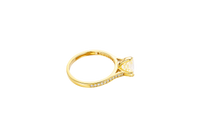 14KT Gold Ring Women's Octagon Rose Mini 4 Prong Canary Yellow CZ Center Stone with Round White Pave CZ Stone Band