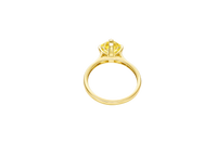 14KT Gold Ring Women's Octagon Rose Mini 4 Prong Canary Yellow CZ Center Stone with Round White Pave CZ Stone Band