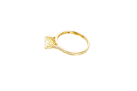 14KT Gold Ring Women's Octagon Rose Mini 4 Prong Canary Yellow CZ Center Stone with Round White Pave CZ Stone Band