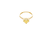 14KT Gold Ring Women's Octagon Rose Mini 4 Prong Canary Yellow CZ Center Stone with Round White Pave CZ Stone Band