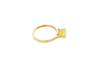 14KT Gold Women's Ring Octagon Rose Mini 4 Prong Lime Green CZ Center Stone with Round White Pave CZ Stone Band