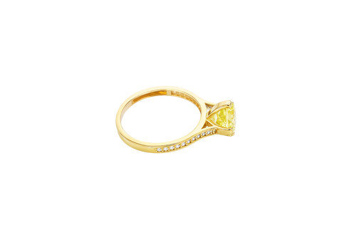 14KT Gold Women's Ring Octagon Rose Mini 4 Prong Lime Green CZ Center Stone with Round White Pave CZ Stone Band