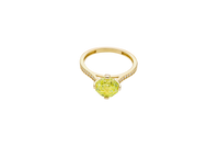 14KT Gold Women's Ring Octagon Rose Mini 4 Prong Lime Green CZ Center Stone with Round White Pave CZ Stone Band