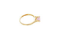14KT Gold Women's Ring Octagon Rose Mini 4 Prong Rose Pink CZ Center Stone with Round White Pave CZ Stone Band