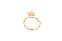 14KT Gold Women's Ring Octagon Rose Mini 4 Prong Rose Pink CZ Center Stone with Round White Pave CZ Stone Band