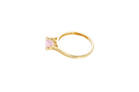14KT Gold Women's Ring Octagon Rose Mini 4 Prong Rose Pink CZ Center Stone with Round White Pave CZ Stone Band