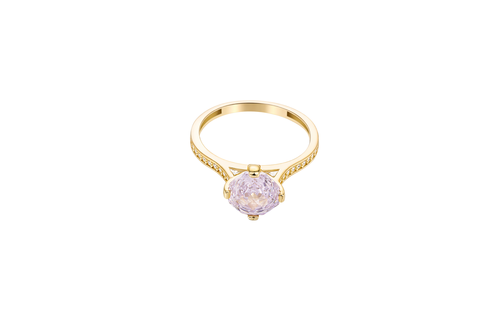 14KT Gold Women's Ring Octagon Rose Mini 4 Prong Rose Pink CZ Center Stone with Round White Pave CZ Stone Band