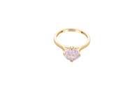 14KT Gold Women's Ring Octagon Rose Mini 4 Prong Rose Pink CZ Center Stone with Round White Pave CZ Stone Band