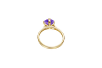 14KT Gold Women's Ring Octagon Rose Mini 4 Prong Purple CZ Center Stone with Round White Pave CZ Stone Band