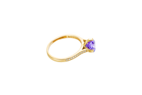 14KT Gold Women's Ring Octagon Rose Mini 4 Prong Purple CZ Center Stone with Round White Pave CZ Stone Band