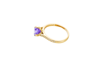 14KT Gold Women's Ring Octagon Rose Mini 4 Prong Purple CZ Center Stone with Round White Pave CZ Stone Band
