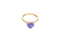 14KT Gold Women's Ring Octagon Rose Mini 4 Prong Purple CZ Center Stone with Round White Pave CZ Stone Band