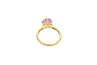 14KT Gold Women's Ring Octagon Rose Mini 4 Prong Powder Pink CZ Center Stone with Round White Pave CZ Stone Band