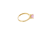 14KT Gold Women's Ring Octagon Rose Mini 4 Prong Powder Pink CZ Center Stone with Round White Pave CZ Stone Band