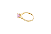 14KT Gold Women's Ring Octagon Rose Mini 4 Prong Powder Pink CZ Center Stone with Round White Pave CZ Stone Band