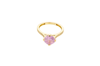 14KT Gold Women's Ring Octagon Rose Mini 4 Prong Powder Pink CZ Center Stone with Round White Pave CZ Stone Band