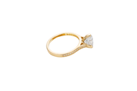 14KT Gold Women's Ring Octagon Rose Mini 4 Prong White CZ Center Stone with Round White Pave CZ Stone Band