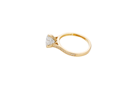 14KT Gold Women's Ring Octagon Rose Mini 4 Prong White CZ Center Stone with Round White Pave CZ Stone Band