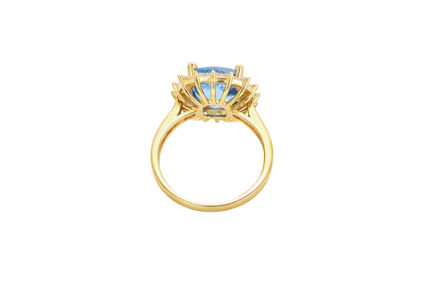 14KT Gold Ring Women's Square Jumbo Turquoise Center CZ Stone with Round White CZ Stones Border and Plain Band
