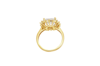 14KT Gold Ring Women's Square Jumbo White Center CZ Stone with Round White CZ Stones Border and Plain Band
