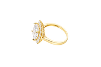 14KT Gold Ring Women's Square Jumbo White Center CZ Stone with Round White CZ Stones Border and Plain Band