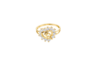 14KT Gold Ring Women's Tilted Open Heart 15 Quince with White CZ Stone Border Split Band