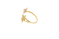 14KT Gold Ring Women's Three Tri Tone White CZ Butterfly Shapes Plain Split Bypass Band