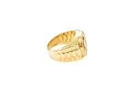 14KT Gold Ring Men's Round White CZ Center Stone Plain Border on Red Onyx Background with White CZ Stones Border Side Design Jubilee