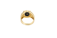 14KT Gold Ring Men's Oval Onyx Anchor/Heart/ Cross with White CZ Stones Border Side Design Chrome Style Cross on Shield