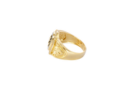14KT Gold Ring Men's Oval Onyx Anchor/Heart/ Cross with White CZ Stones Border Side Design Chrome Style Cross on Shield