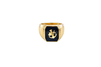 14KT Gold Ring Men's Jumbo Square Octagon Anchor/Heart/ Cross on Onyx Background with Plain Border Side Design Mock Watch Jubilee Band