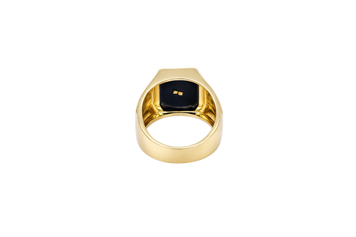 14KT Gold Ring Men's Jumbo Square Octagon Anchor/Heart/ Cross on Onyx Background with Plain Border Side Design Mock Watch Jubilee Band