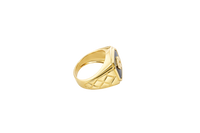 14KT Gold Ring Men's Onyx Square with Playing Cards Center Side Design Triple Stack Rhombus