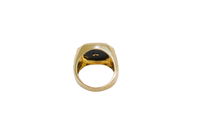 14KT Gold Ring Men's Square Onyx Four Fanned Playing Cards "Full House" Side Design Triple Stack Rhombus